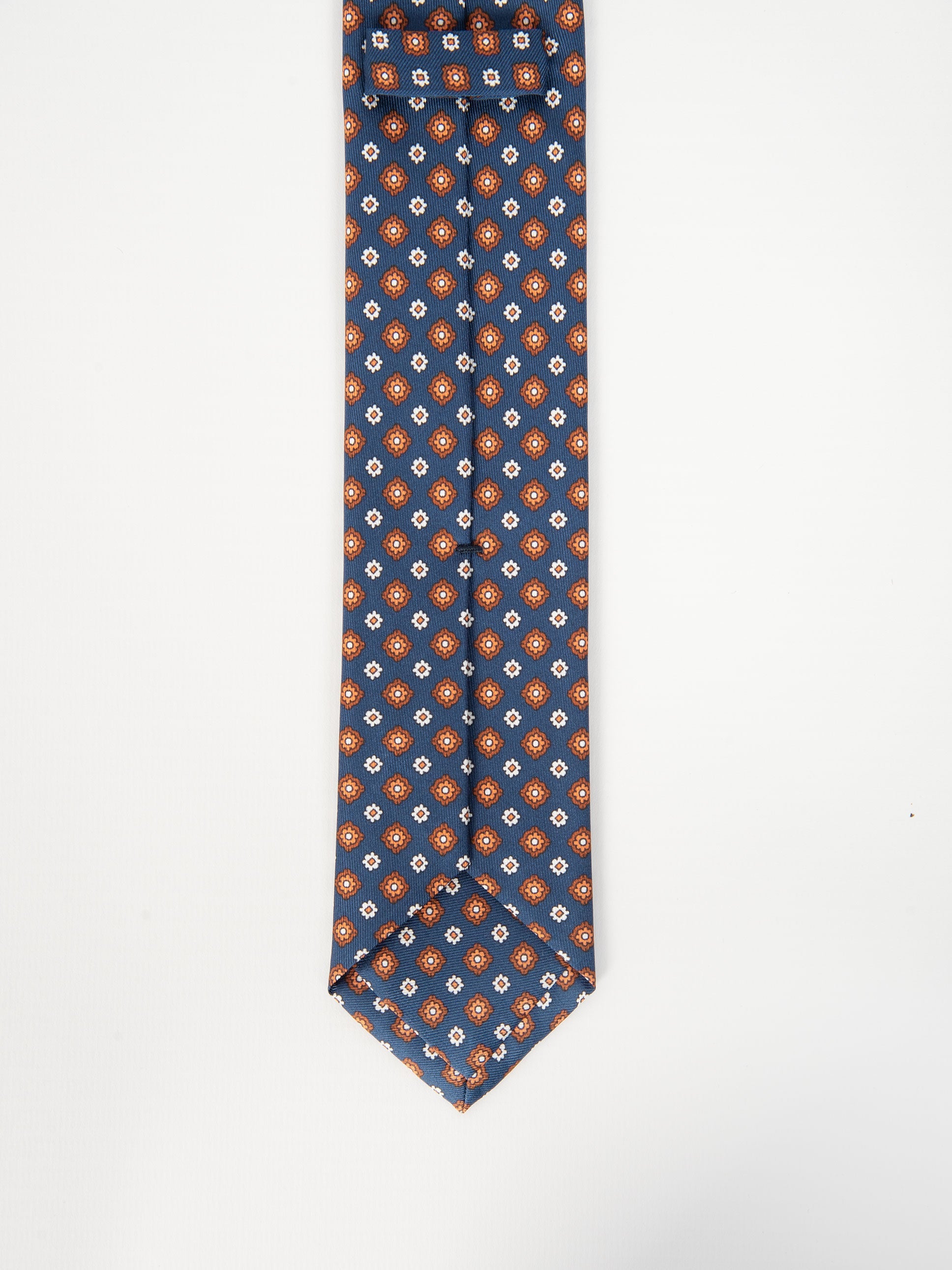 Cravatta Seta Micro Margherite - Blu/Arancio