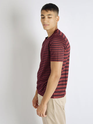 T-shirt Righe Lino - Bordò
