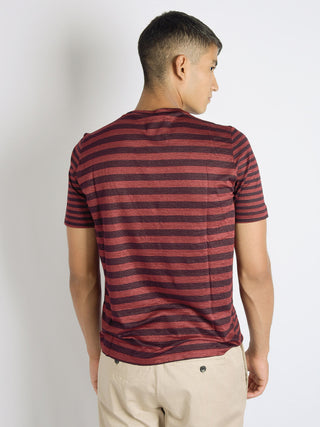 T-shirt Righe Lino - Bordò