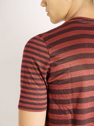 T-shirt Righe Lino - Bordò