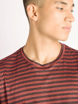T-shirt Righe Lino - Bordò