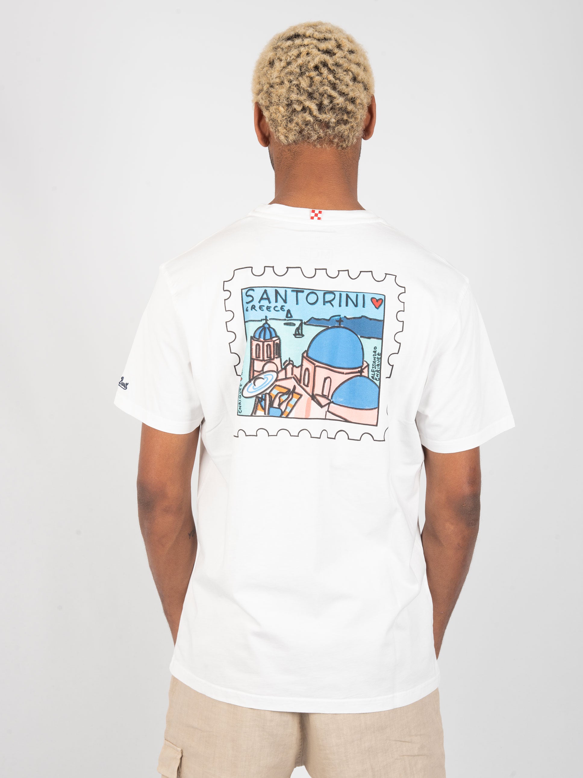 T-Shirt 'Postcard Santorini' - Bianco