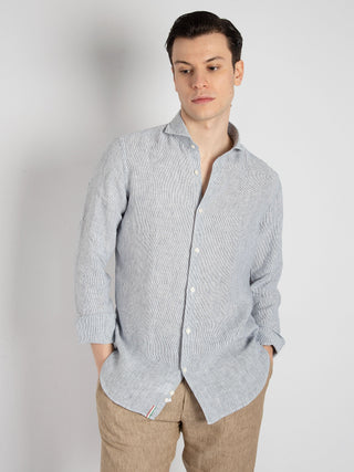 Camicia Millerighe Lino - Bianco/Blu