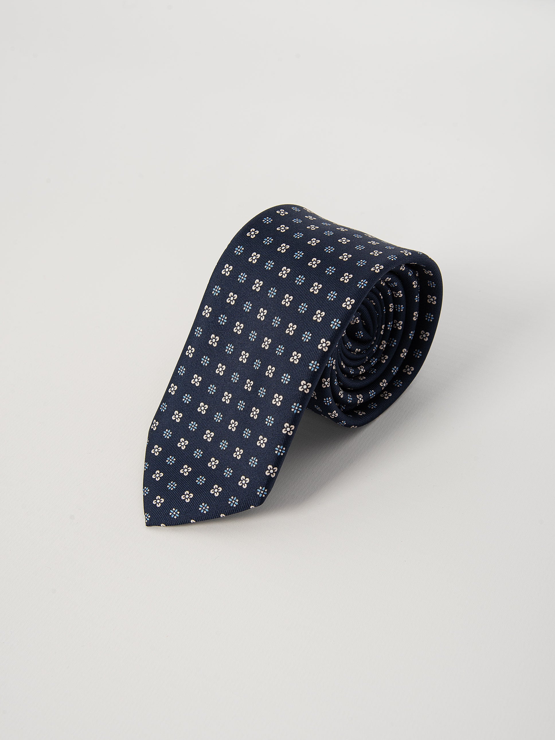 Cravatta Seta Micro Fiori - Blu