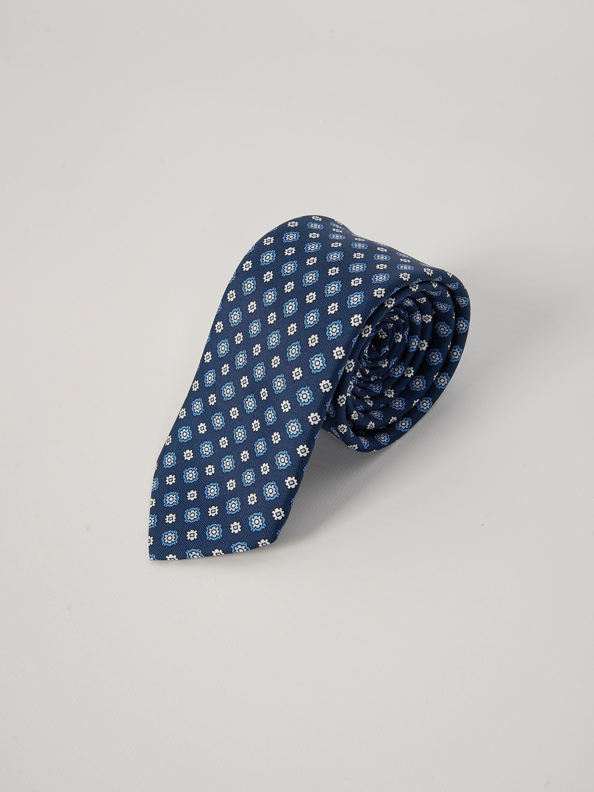 Cravatta Seta Micro Margherite - Blu