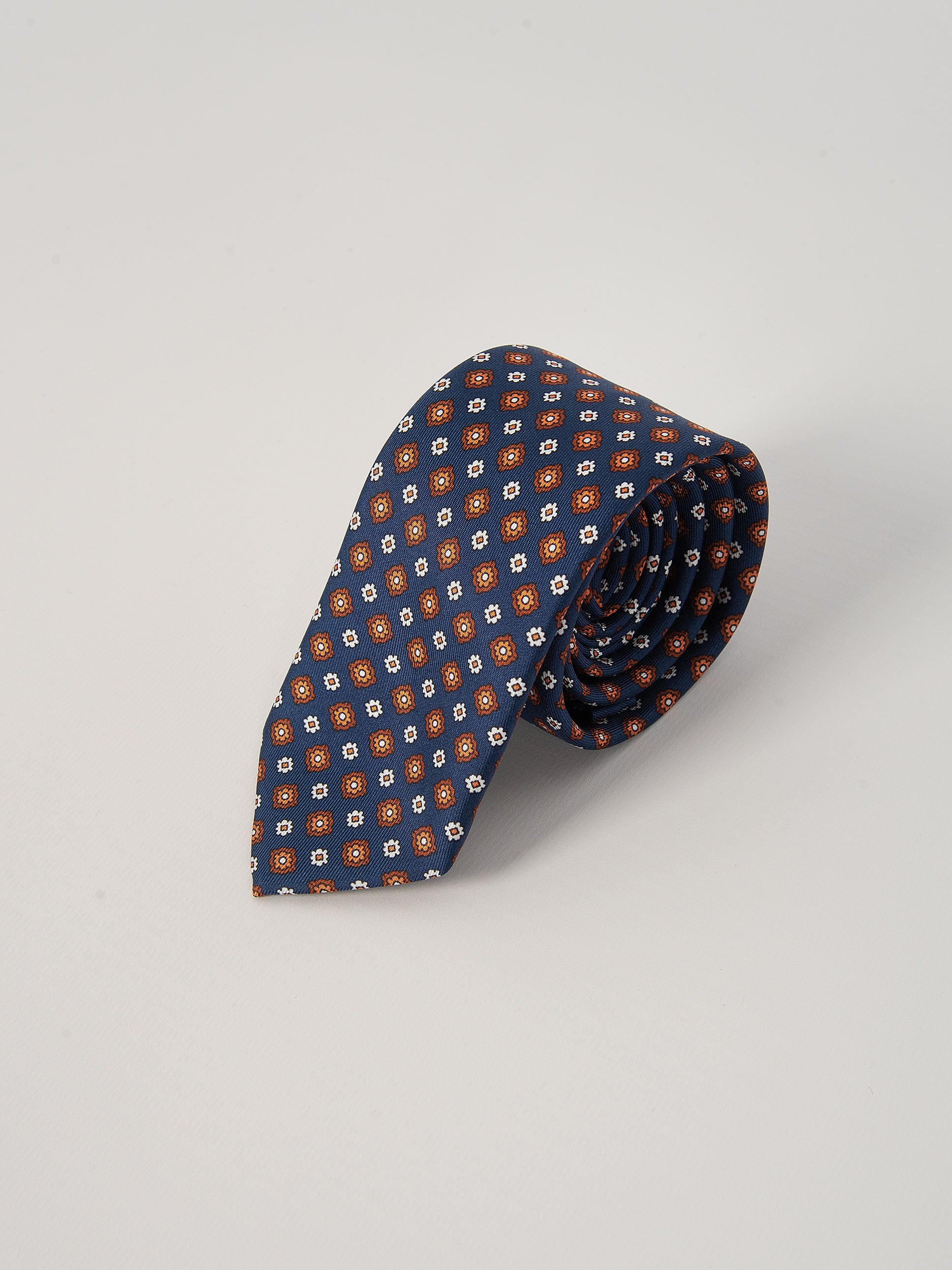 Cravatta Seta Micro Margherite - Blu/Arancio