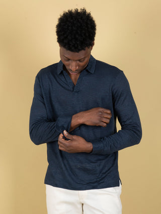 Polo Camicia in Lino - Blu