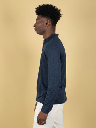 Polo Camicia in Lino - Blu