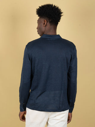 Polo Camicia in Lino - Blu