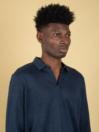 Polo Camicia in Lino - Blu