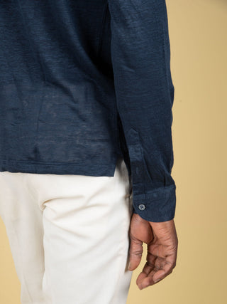Polo Camicia in Lino - Blu