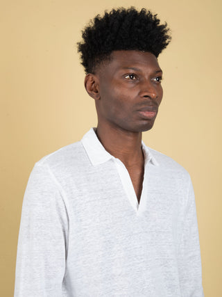 Polo Camicia in Lino - Bianco