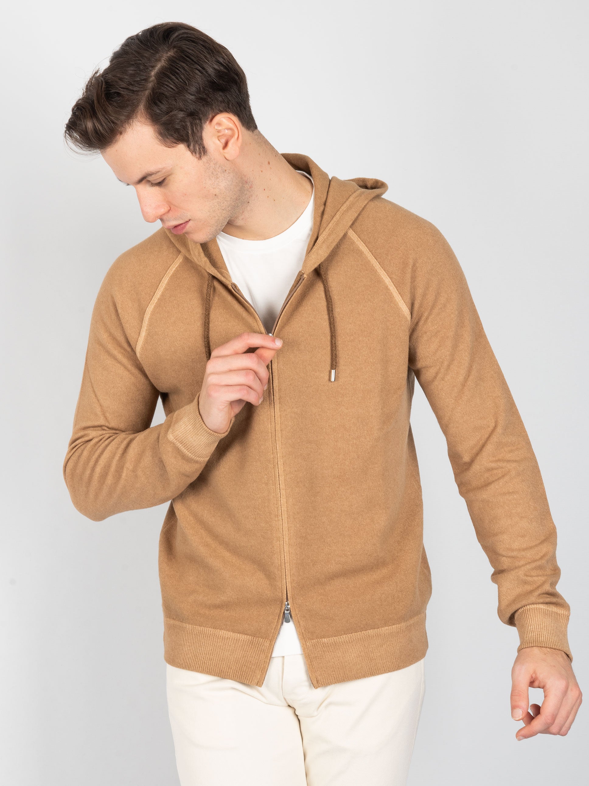 Gran Sasso Felpa Zip Con Cappuccio Ocra – Naldi