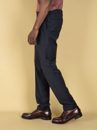 Pantalone Barber Long in Lana - Blu