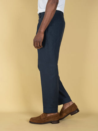 Pantalone Chiaia in Lino - Blu Navy