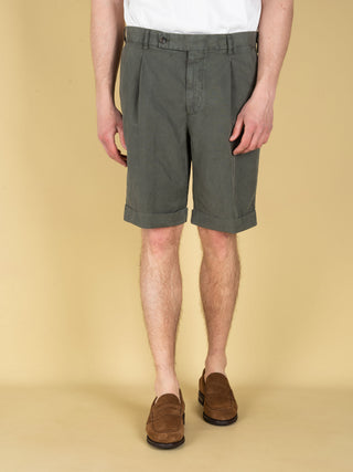 Bermuda in Lyocell e Lino - Verde Militare