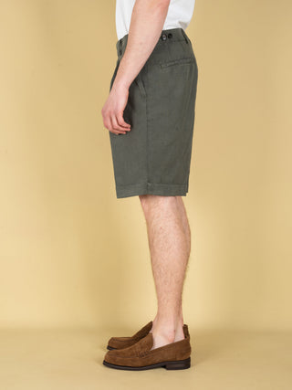 Bermuda in Lyocell e Lino - Verde Militare