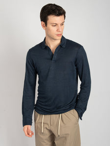 Polo Camicia in Lino - Blu