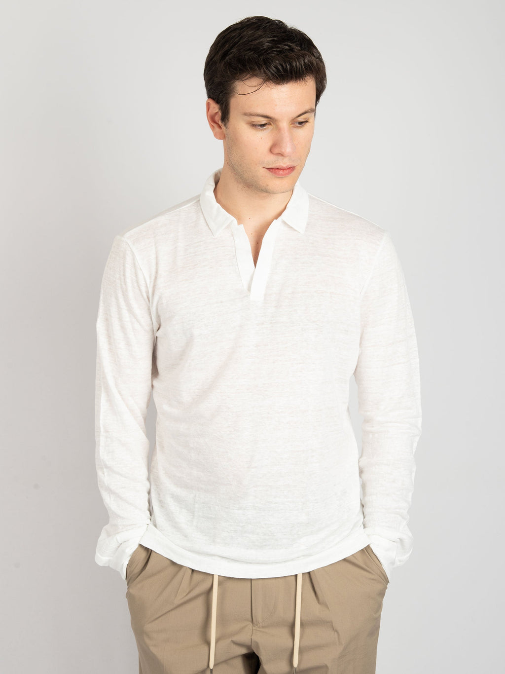 Polo Camicia in Lino - Bianco