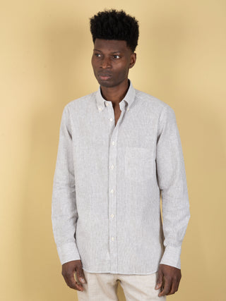 Camicia in Lino - Bianco/Marrone