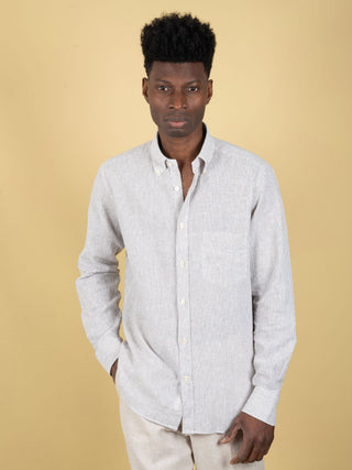 Camicia in Lino - Bianco/Marrone