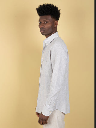 Camicia in Lino - Bianco/Marrone