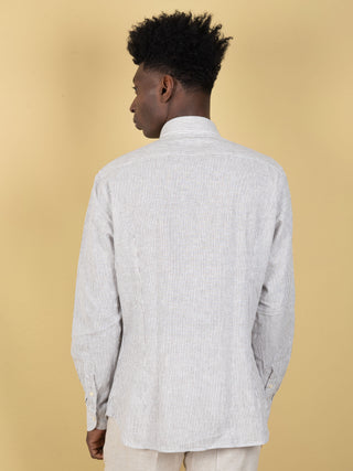 Camicia in Lino - Bianco/Marrone