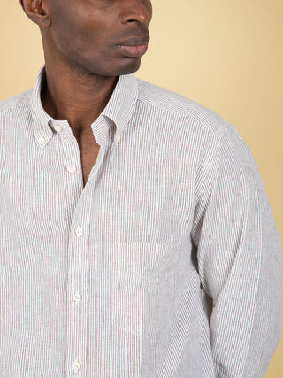 Camicia in Lino - Bianco/Marrone