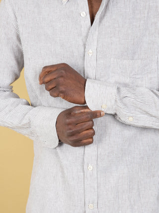 Camicia in Lino - Bianco/Marrone