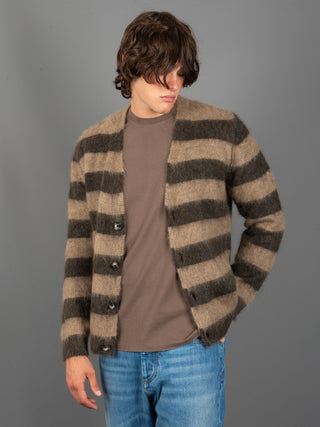Maglia Cardigan Righe - Mogano