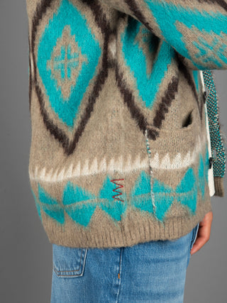 Maglia Cardigan Etnica - Turchese