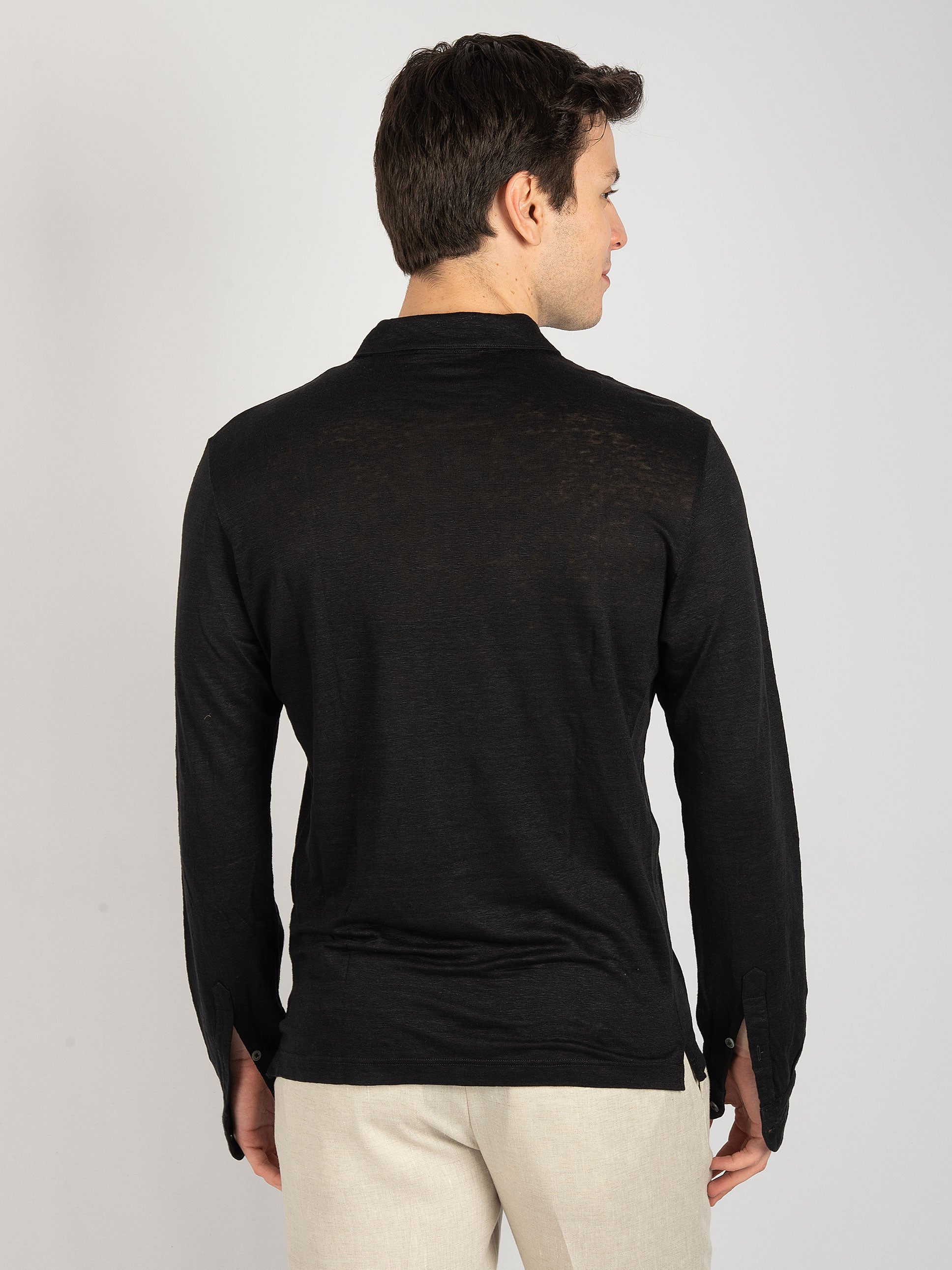 Polo Camicia in Lino - Nero