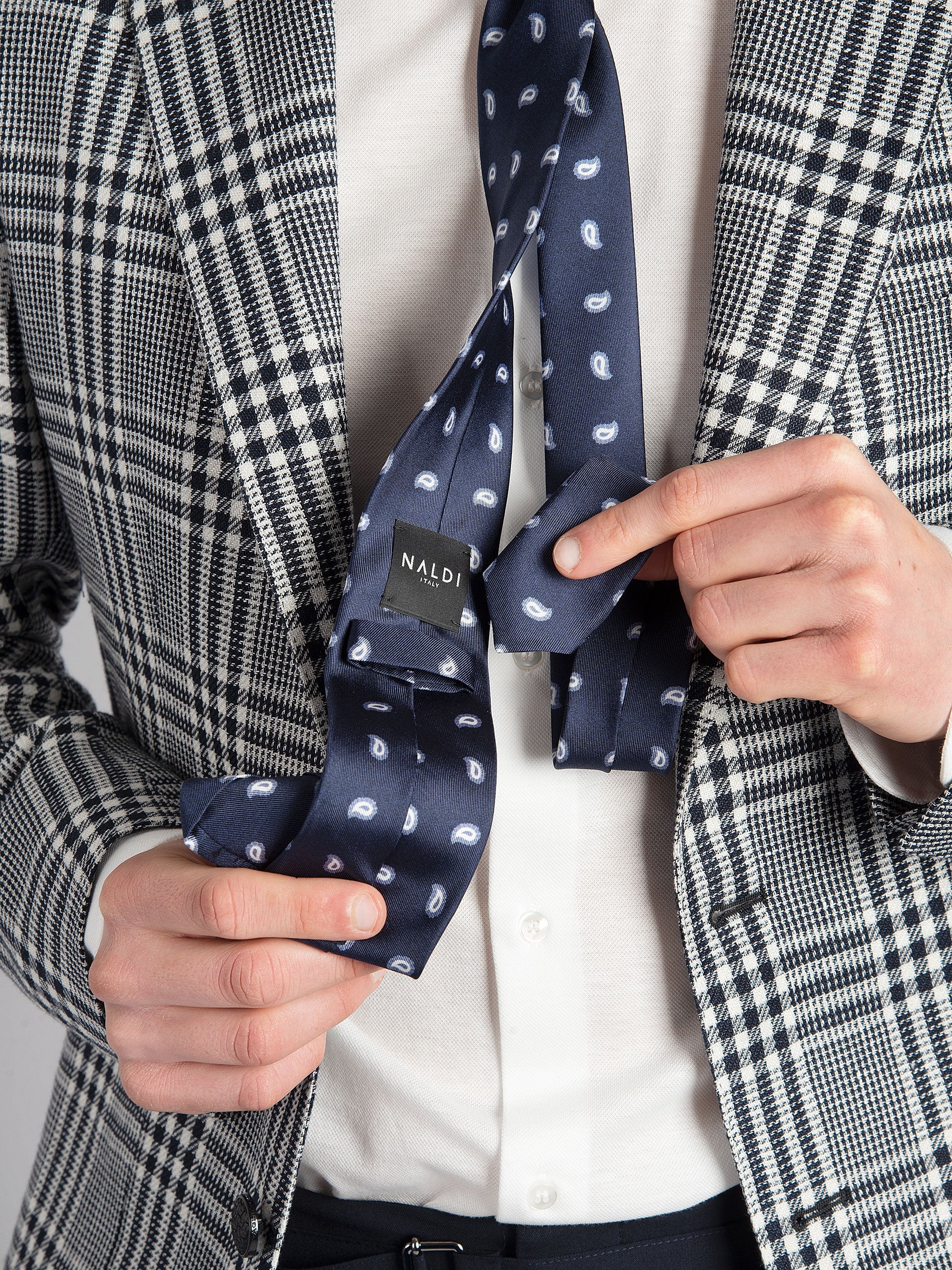 Cravatta foderata - Blu Paisley Bianco