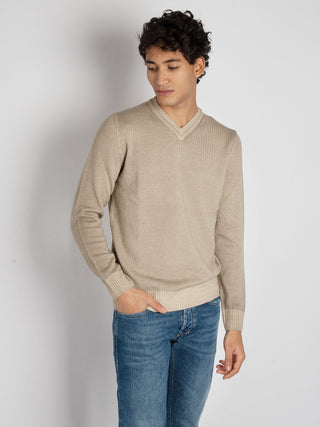 Maglia Scollo V - Beige